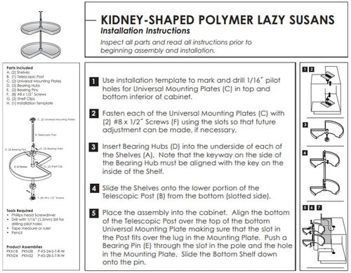 KV Lazy Susan Kidney Shaped 2 Polymer Shelves 24" (Set) White