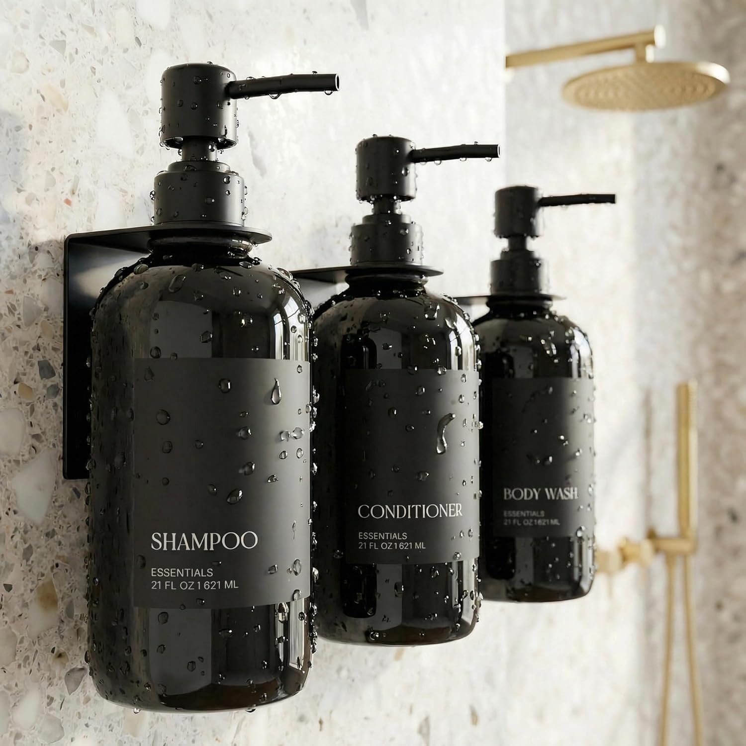 Stylish Shampoo & Conditioner Dispenser Set - Modern 21oz Wall-Mount Soap Bottles with Labels