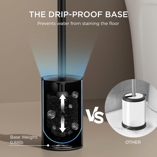 FORIOUS Toilet Brush Set - Heavy Duty 304 Stainless Steel with Holder | Matte Black, Space-Saving Design