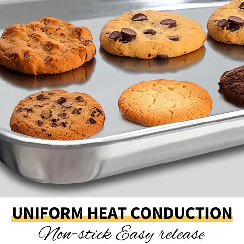 Commercial Quality Baking Sheet Pan Set, Natural Stainless Steel Cookie Sheet, Warp Resistant Nonstick Baker's Half Sheet Pan, Large Thick Cookie Tray Pans for Baking, Roasting(2 Pack, 20X14Inch)