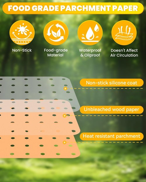 Bella 230PC Air Fryer Paper Liner - Perforated Food Grade Parchment Sheets for Easy Cleanup | Non-Stick, 6Qt