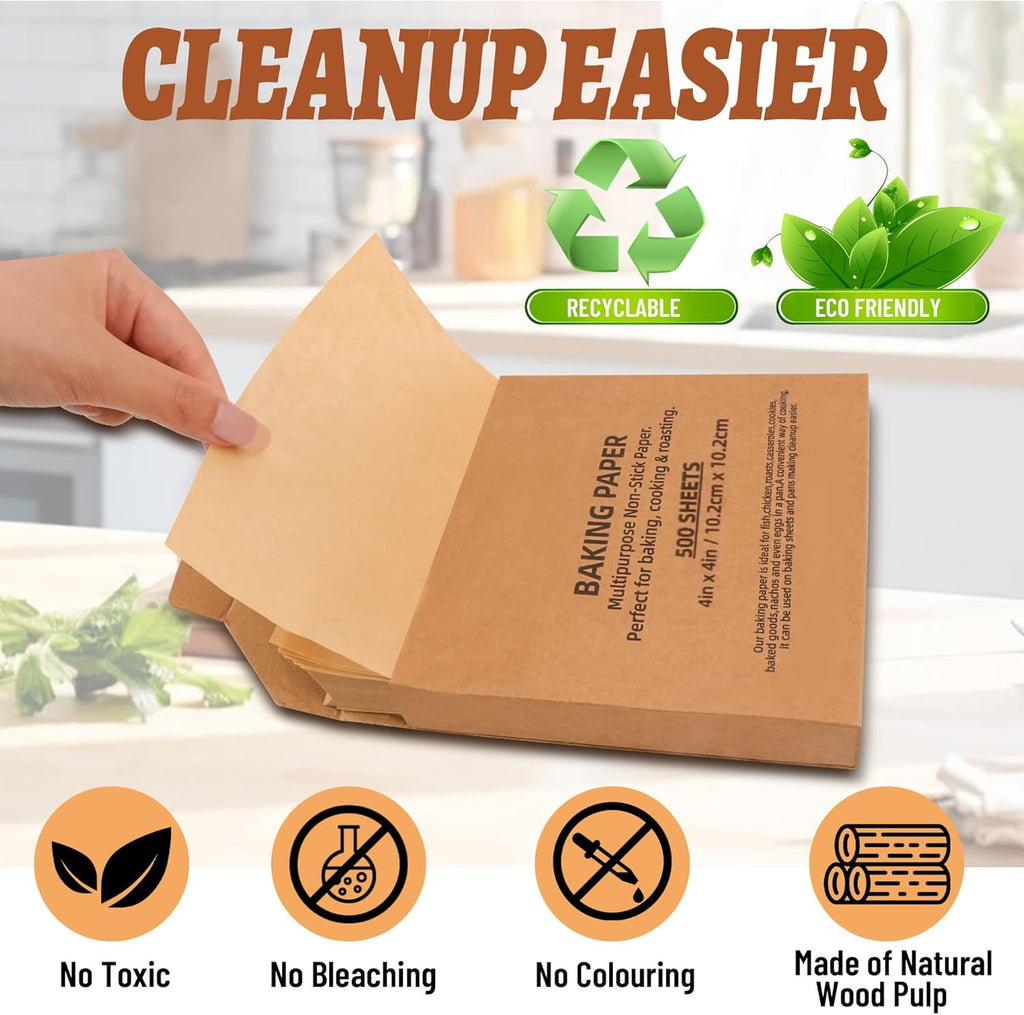 Precut Unbleached Parchment Paper Sheets by [Brand Name] | 500 Pcs Non-Stick & Greaseproof 4x4 Inch Baking Paper