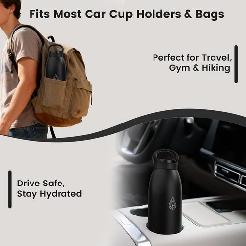 32 oz Insulated Stainless Steel Water Bottle, Double Wall Stainless Steel with Handle, BPA-Free, Keeps Cold 24H & Hot 12H, Durable Sports Thermos for Yoga, Hiking, Gym, Office, Black