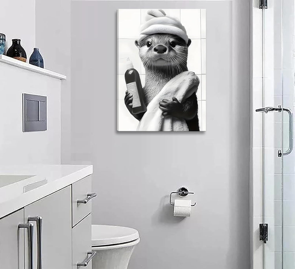 Regine Switzerland 3-Pc Black & White Animal Bathroom Wall Art - Cute Bear & Raccoon Prints