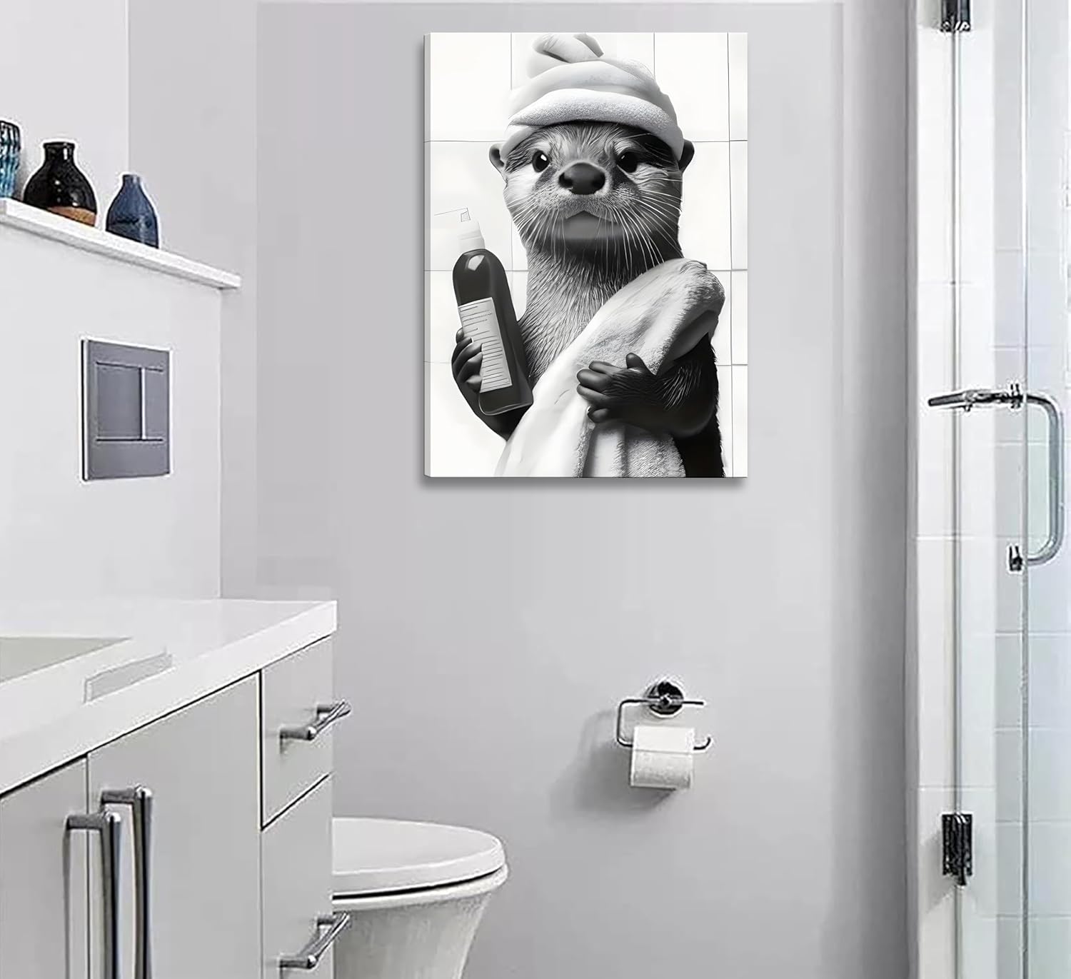 Regine Switzerland 3-Pc Black & White Animal Bathroom Wall Art - Cute Bear & Raccoon Prints