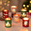 Hewory Christmas Votive Candle Holders - Set of 6 Cylinder Glass Tea Light Holders for Holiday Decor