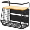 DecruKaltiz Magnetic Shelf for Fridge with Bamboo Lid,Fruit Vegetable Potato and Onion Wire Basket, Refrigerator Magnetic Spice Rack for Countertops, Cabinets, Laundry Rooms and RVs (Black, 1 Pack)