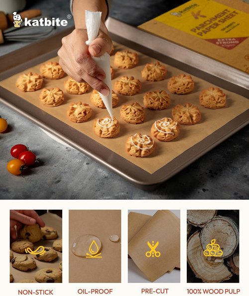 Katbite Heavy-Duty Unbleached Parchment Paper Sheets - 120 Pcs, 8x12 Inches for Baking & Grilling
