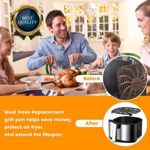 Air Fryer Grill Pan for Gourmia GAF716 GAF798 7QT AirFryer, Nonstick 8.97''*8.97'' Air Fryer Replacement Parts Accessories Rack Tray Grill Plate Crisper Plate，Dishwasher Safe