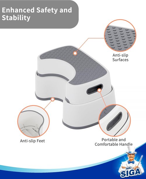 MR.SIGA Toilet Stool - Heavy Duty Anti-Slip Bathroom Step for Adults & Kids | Off-White & Dark Gray