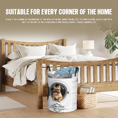 Funny Bulldog Laundry Basket Foldable Waterproof Oxford Cloth Animal Dog Laundry Hamper Clothes Storage Bucket Toy Organizer For Bathroom Bedroom Storage Basket 16.5"x18.9"