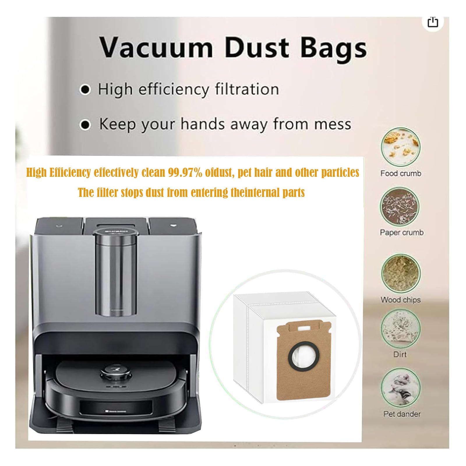 Replacement Dust Bags Compatible With Roborock H60 Hub / H60 Hub Pro / H60 Hub Ultra / H50 Ultra Cordless Vacuum Cleaner, 10 Pack Spare Parts Accessories
