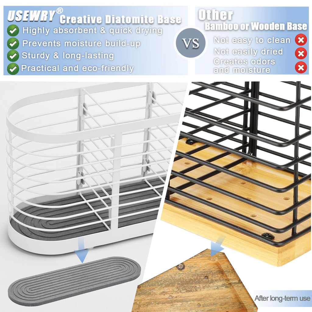 usewry Large Utensil Holder for Kitchen Counter - Cooking Utensil Holder Organizer with Diatomaceous Earth Base - Prevents Water Buildup and Dries Instantly, Kitchen Holder for Cooking Utensils