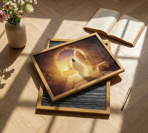 KYSNGMT Framed Jesus Resurrection Wall Art - He Is Risen Canvas Print for Home Decor | Religious Gift