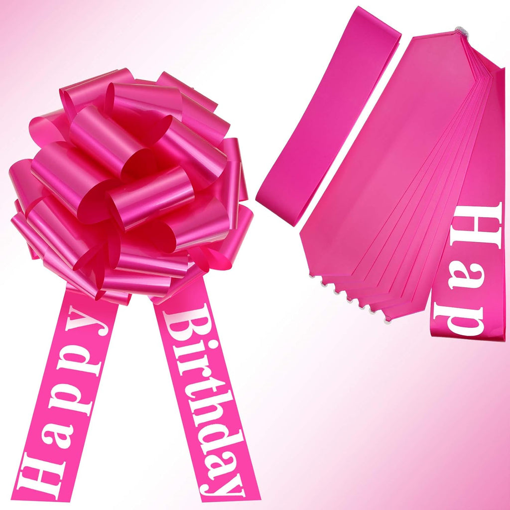WILLBOND Large Happy Birthday Car Bow - Festive Gift Wrapping Decoration | 20 Inches, Rosy