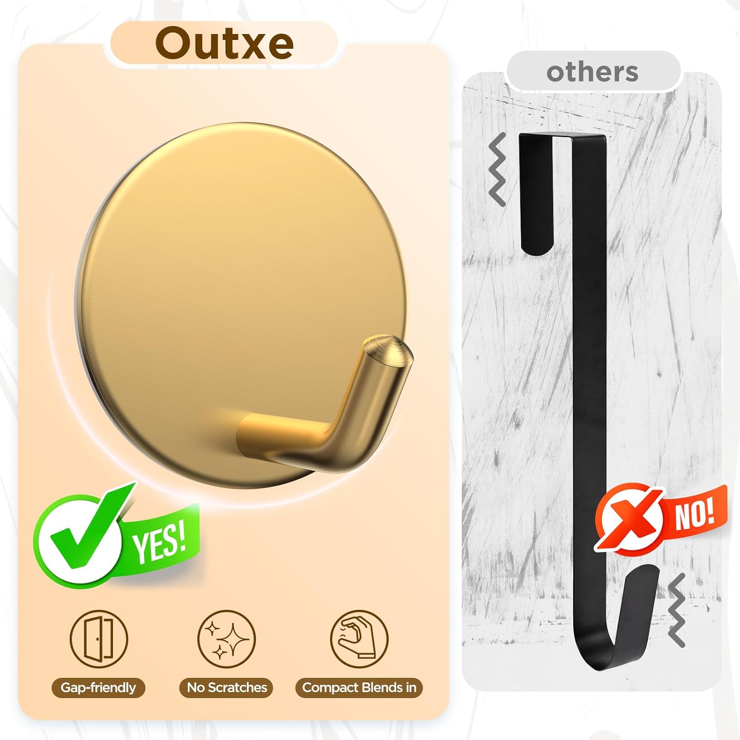 OUTXE Heavy-Duty Adhesive Wreath Hanger - Perfect for Front Door & Glass Windows | 2-Pack (Gold)