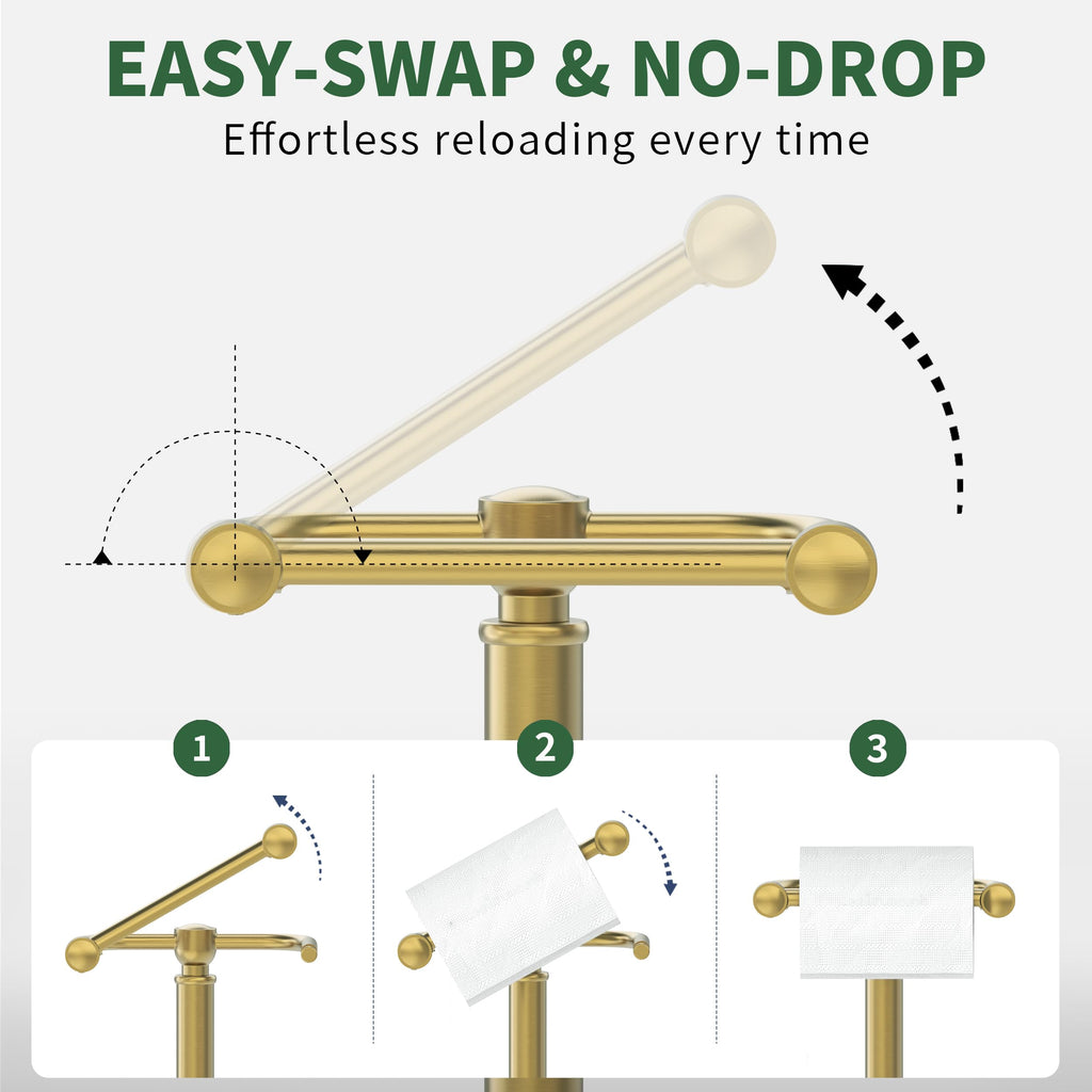 Toilet Paper Holder Stand,Free Standing Toilet Paper Holder,Modern Post Pivoting Toilet Paper Stand with Stable Weighted Base,SUS304 Stainless Steel Tissue Roll Holder Stand for Bathroom,Brushed Gold