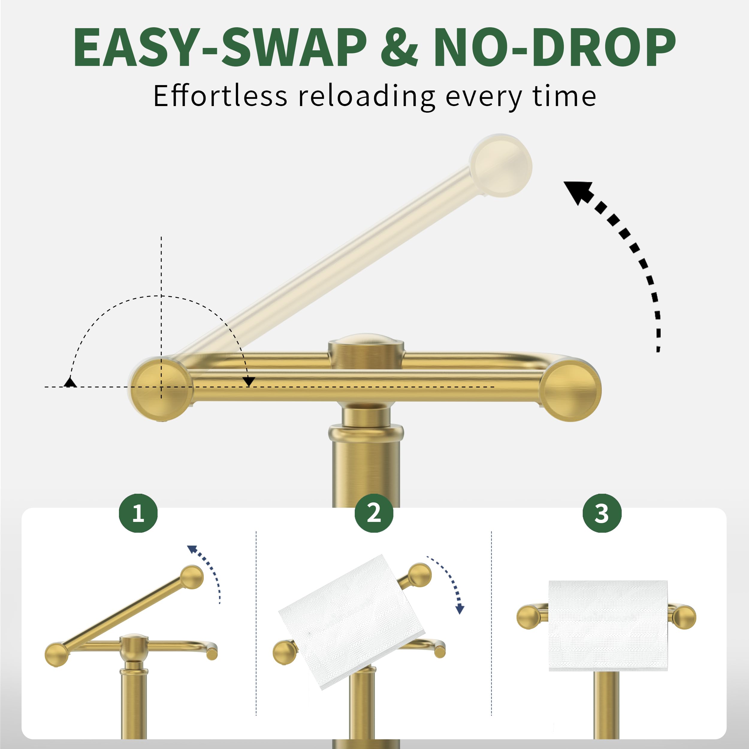 Toilet Paper Holder Stand,Free Standing Toilet Paper Holder,Modern Post Pivoting Toilet Paper Stand with Stable Weighted Base,SUS304 Stainless Steel Tissue Roll Holder Stand for Bathroom,Brushed Gold