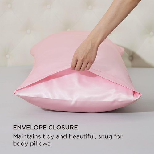 Bedsure Body Pillow Cover - 20x54 Inches Pink Satin Pillowcase for Hair & Skin Care | Cooling & Silky Design