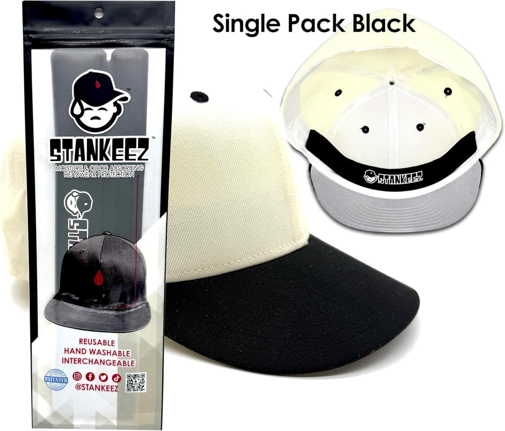 Stankeez Hat Liners - Reusable Sweat Shields for Hats - Hand Washable & Non-Adhesive - Black