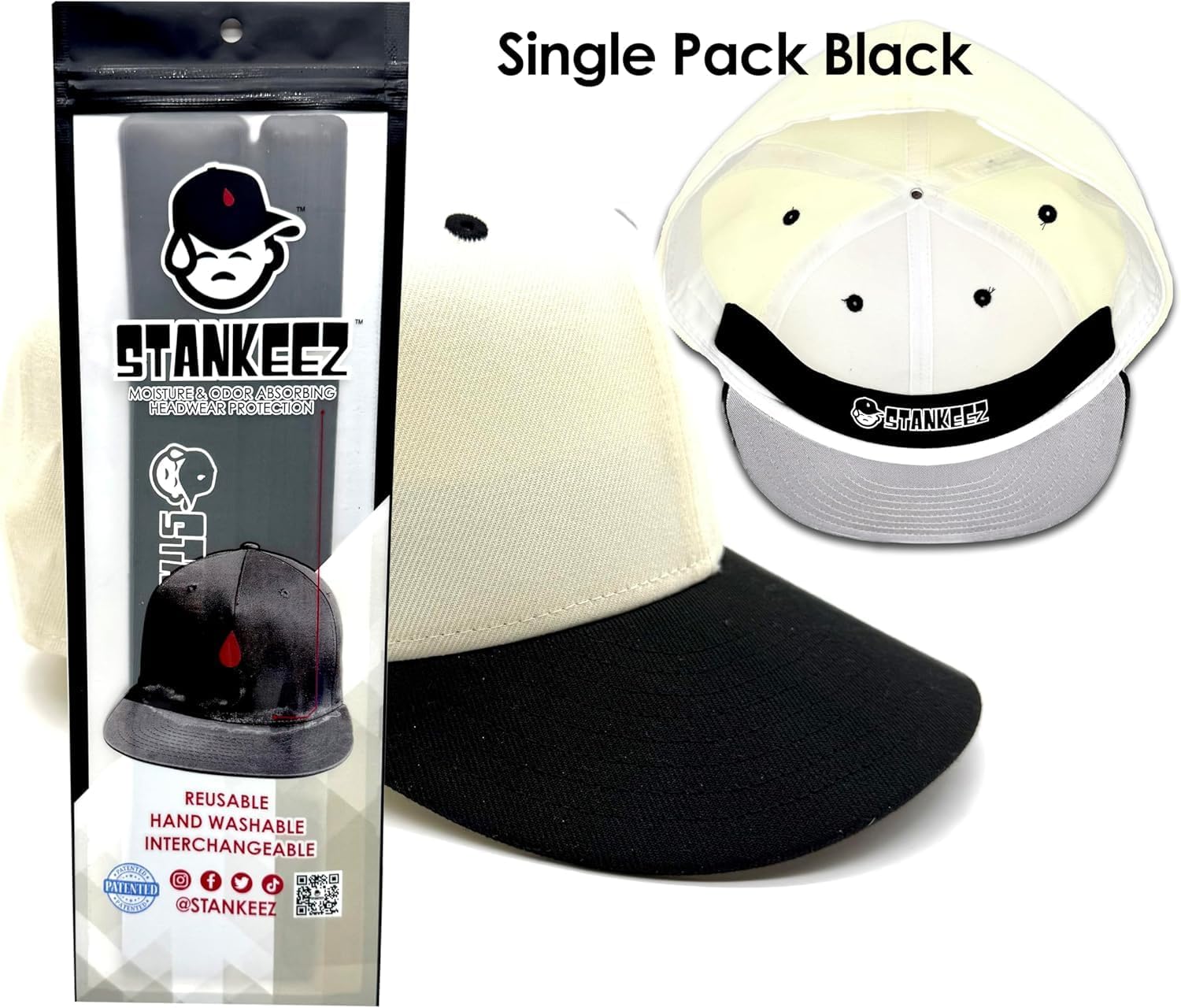 Stankeez Hat Liners - Reusable Sweat Shields for Hats - Hand Washable & Non-Adhesive - Black