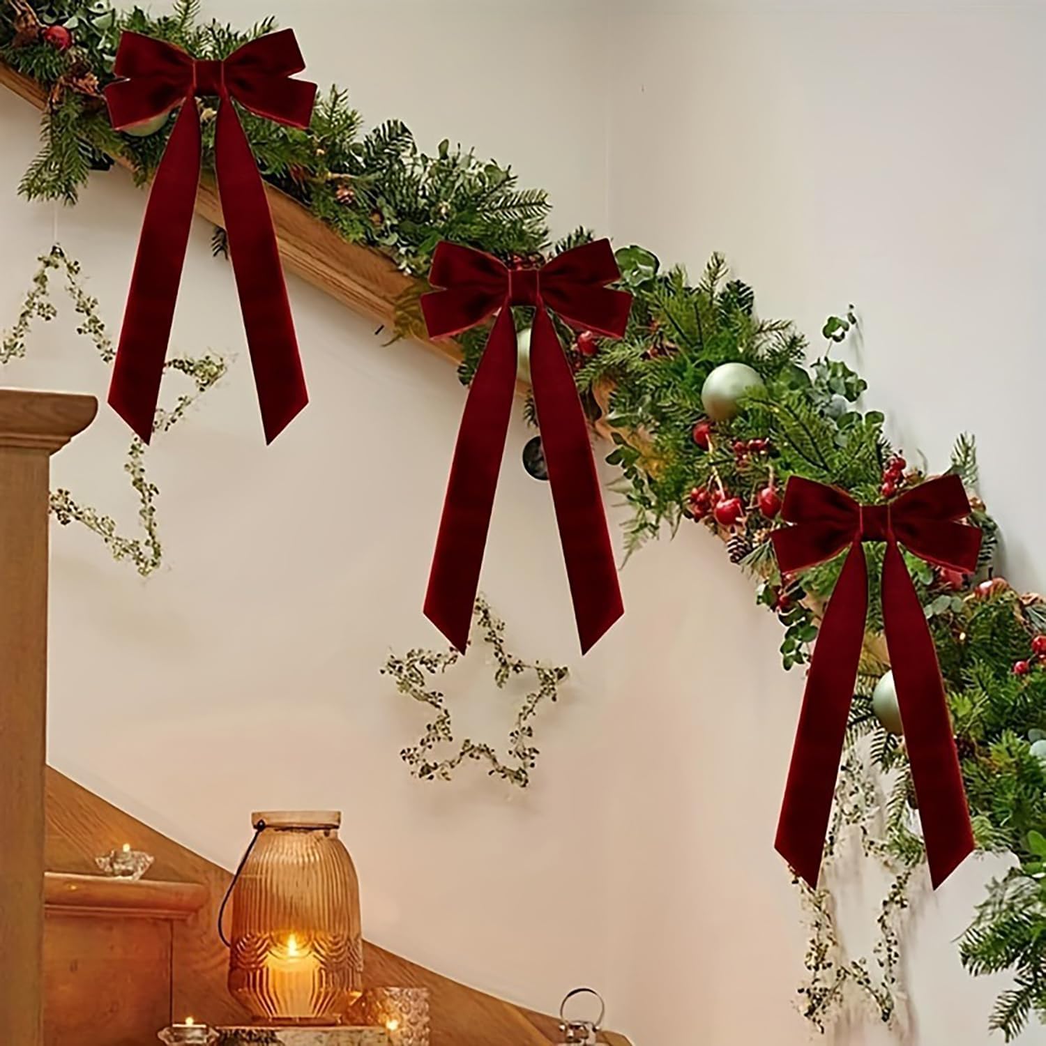 Valentines Tree Decorations - 12 Pcs Wine Red Velvet Ribbon Bows | 5in x 8.7in Xmas Ornaments for Home & Party Decor