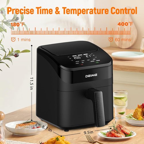 DEIME Air Fryer 4.5 Qt - Compact Digital Air Fryer for Quick Meals | Nonstick & Dishwasher Safe (Black)