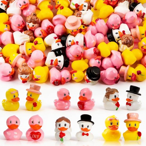 Exasinine 60 Pcs Valentine Ducks Mini Resin Duck Valentine's Day Mini Ducks Tiny Ducks for Valentine Decor Home Tabletop Micro Landscape Vase Cake Birthday