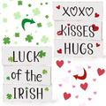 3Pcs Valentine's Day Decoration Reversible Wooden Table Centerpiece Blocks Double Sided Printing Valentine Day Hugs and Kisses Sign St Patrick's Wood Tabletop for Tiered Tray Shelf Office Desk Home Indoor
