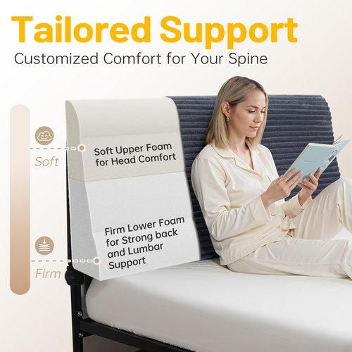 ENITYA Headboard Pillow Queen,60"x24"x8" Large Bed Wedge Backrest Cushion with Ergonomic Soft Foam Support and Removable Cover,Ideal for Reading/Sitting/Working in Daybed,RV Camping,Dorm,Grey