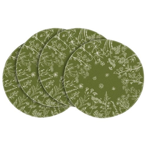 Artoid Mode Antique Herbs and Wild Flowers Spring Round Placemats Set of 4, 14 Inch Summer Round Table Mats for Dining Decoration