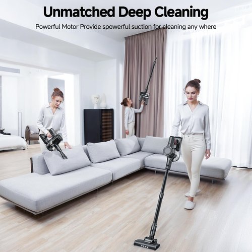 Cordless Vacuum Cleaner, 35Kpa Vacuum Cleaner for Home, 45Mins Stick Vacuum with LED Display, Anti-Tangle & Wall Mount Charging, 6 in 1 Lightweight Vacuum for Hard Floors, Carpet, Pet Hair (black)