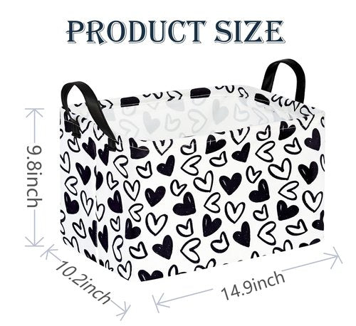 ACMUUNI Black Heart Valentine Gift Love Storage Basket Clothes Laundry Storage Box Shelf Bins, Gift Basket Laundry Hamper with Handles