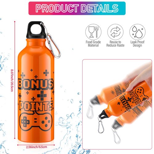 SiliFine 12 Pcs 17oz Gaming Water Bottle Sports Insulated Water Bottles with Hook Clip Funny Quotes Aluminum Gamer Iced Coffee Travel Mug for Birthday Video Game Party Favors (Multicolor)