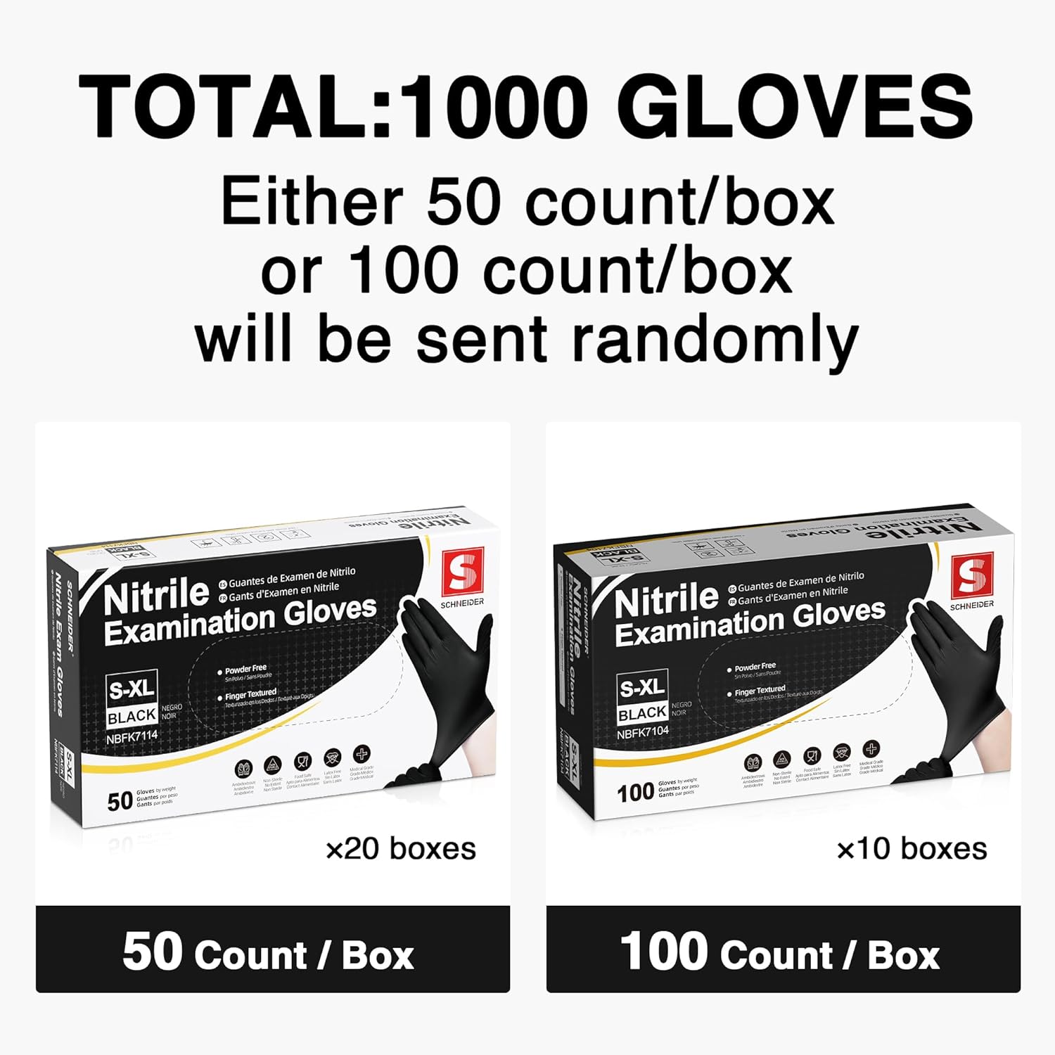 Schneider Nitrile Exam Gloves - 4 Mil Black Disposable, Latex-Free & Powder-Free for Food Safety