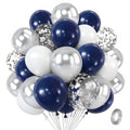 Zesliwy Navy Blue Silver Balloons Kit,50pcs 12inch Royal Dark Blue Metallic Silver White Balloon with Confetti Latex Balloon for Wedding Graduation Birthday Anniversary Party Decorations