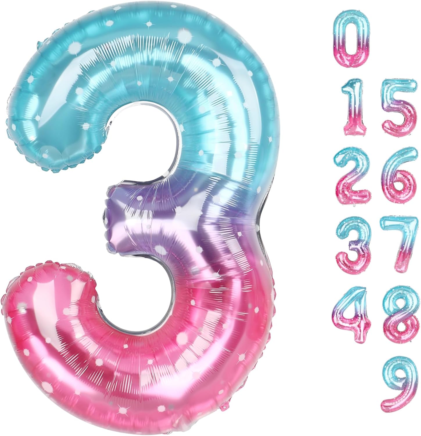 Numbers Balloon 3 - 40 Inch Large Pink, Purple & Blue Balloon for 3rd Birthday Party Decor