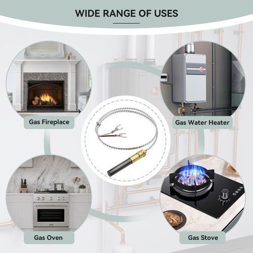 LESYAO 750mv Thermopile for Gas Fireplace, 24” Thermopile Generators Q313A Fit for Stove Gas Ovens/Gas Fireplace/Water Heater, Thermopile Assemblies Replacement (24'' Thermopile)