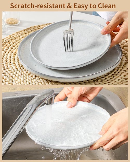 HASENSE Plates and Bowls Sets, 18 Pieces Porcelain Dishes Sets Service for 6, Stoneware Dinnerware Sets with Speckled Pattern, Scratch Resistant Microwave and Dishwasher Safe, Bluish White