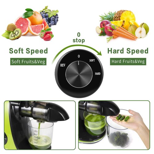 CIRAGO Horizontal Cold Press Juicer, Two Speed Adjustments, Slow Masticating Juicer Extractor, Easy to Clean, Silent Motor, Suitable for Vegetables and Fruits, BPA Free (Green)
