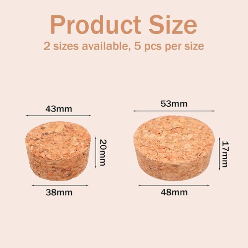 10 Pcs Tapered Cork Plugs, 2 Sizes Wine Bottle Stopper, Large Wooden Stoppers, 1.5 to 1.9 Inch Diameter, Natural Soft Wood Corks for Wine, Beer, Jars, DIY Crafts, Bottles Ornaments
