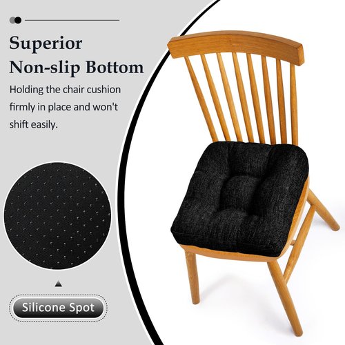 downluxe Chair Cushions for Dining Chairs 4 Pack, Tufted Indoor Chair Pads with Non-Slip Bottom, U-Shaped Kitchen Chair Cushions, 17"x17"x4", Black
