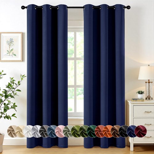 MIULEE Navy Blue Blackout Curtains - Thermal Insulated Room Darkening Drapes | 86 Inches Long, 2 Panels