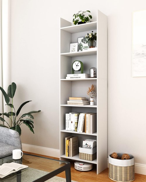 Hzuaneri 6-Tier Bookshelf, 66.9 Inches Floor Standing Bookcase, Display Storage Shelf, Corner Shelf, Home Decor Furniture for Home Office, Living Room, Bedroom, White 01103XBC