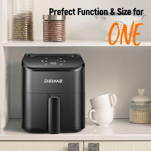 DEIME Air Fryer - Compact 3 Qt Digital Air Fryer for Quick Meals | Nonstick & Dishwasher Safe (Black)