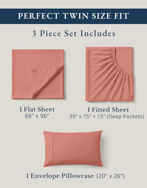 LANE LINEN 100% Organic Cotton Twin XL Sheets Set - Ultra Soft & Breathable 3-Piece Bedding in Rose Dawn