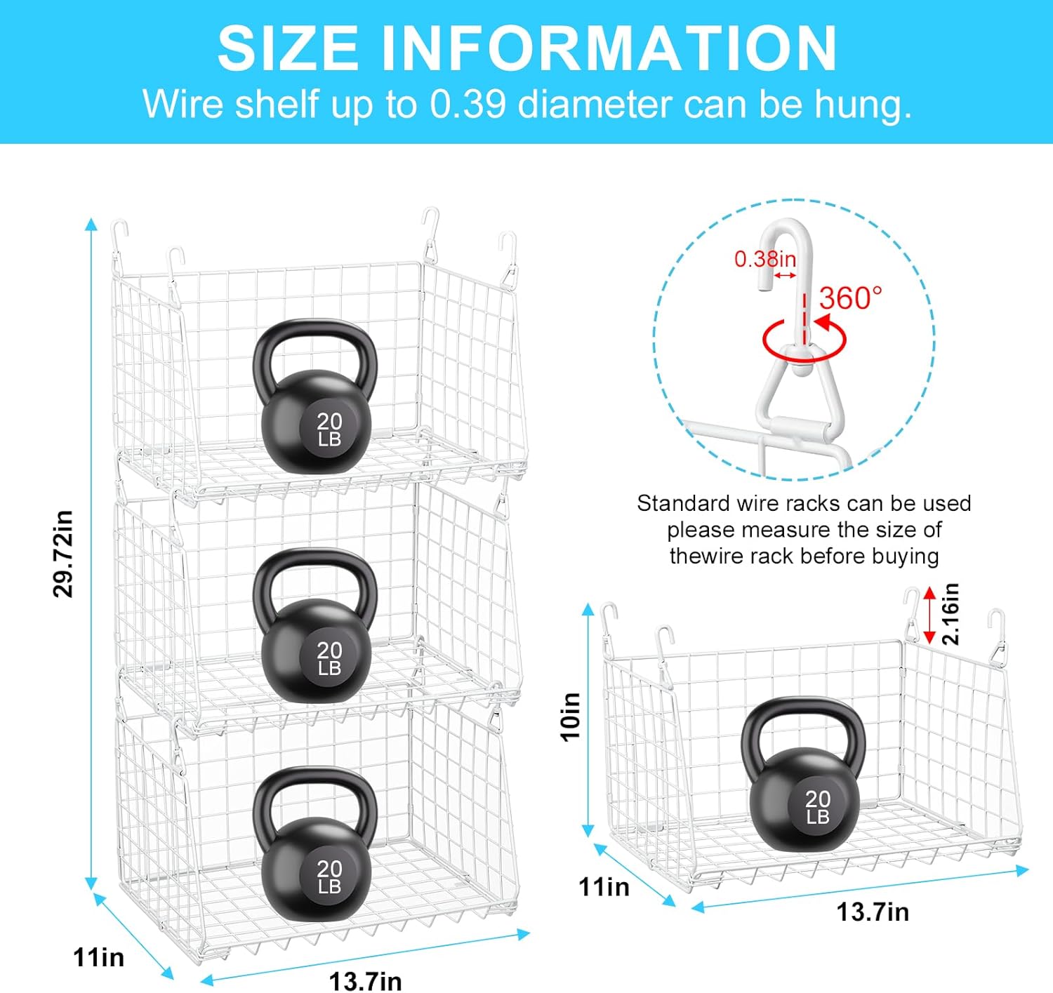 Skiennix 3-Tier Laundry Basket Organizer - Foldable Wire Shelf with 360° Rotating Hooks | Space-Saving White Design