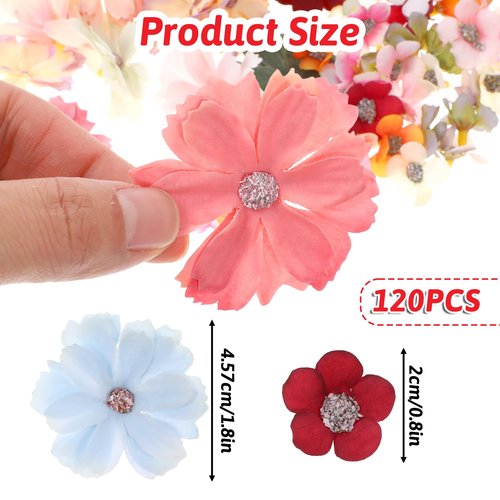 Mini Artificial Flowers for Decoration, 120 Pieces Small Fabric Silk Flowers Fake Wildflowers Garland Decoration Multicolor Rose Daisy Peony Flowers Heads for Home Wedding DIY Crafts Decoration