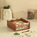 Brick Brown® Premium Wooden Pastel Flora Nava Masala Box with Wooden Spoon | 9-Compartment Spice Box Organizer with Acrylic Lid Meenakari Work | Masala Dani Namak Dani | Masala's Container Dabba