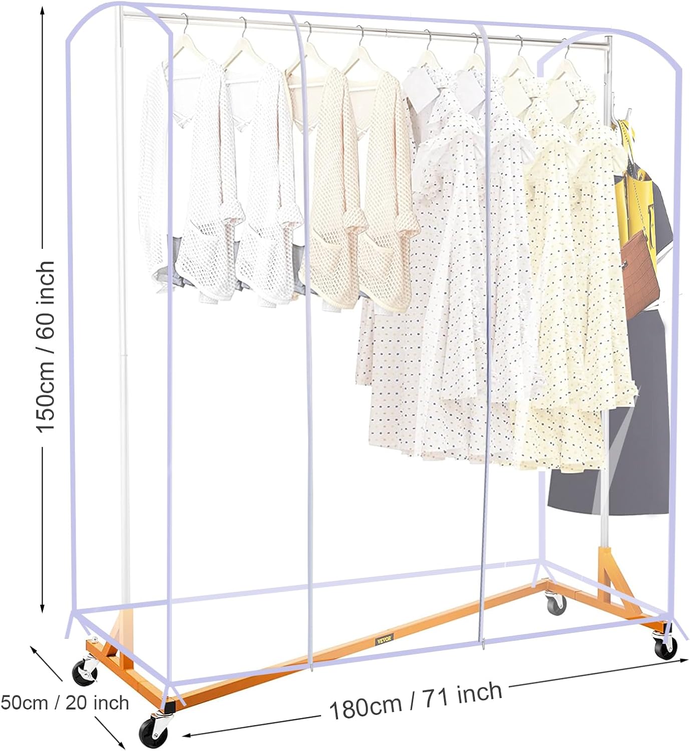 Ruibo Clear Garment Rack Cover - Dustproof & Waterproof Clothing Protector | 71"x20"x60" Size